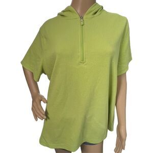 Essentials Lime Green Ribbed Hooded Quarter Zip Short Sleeve Shirt